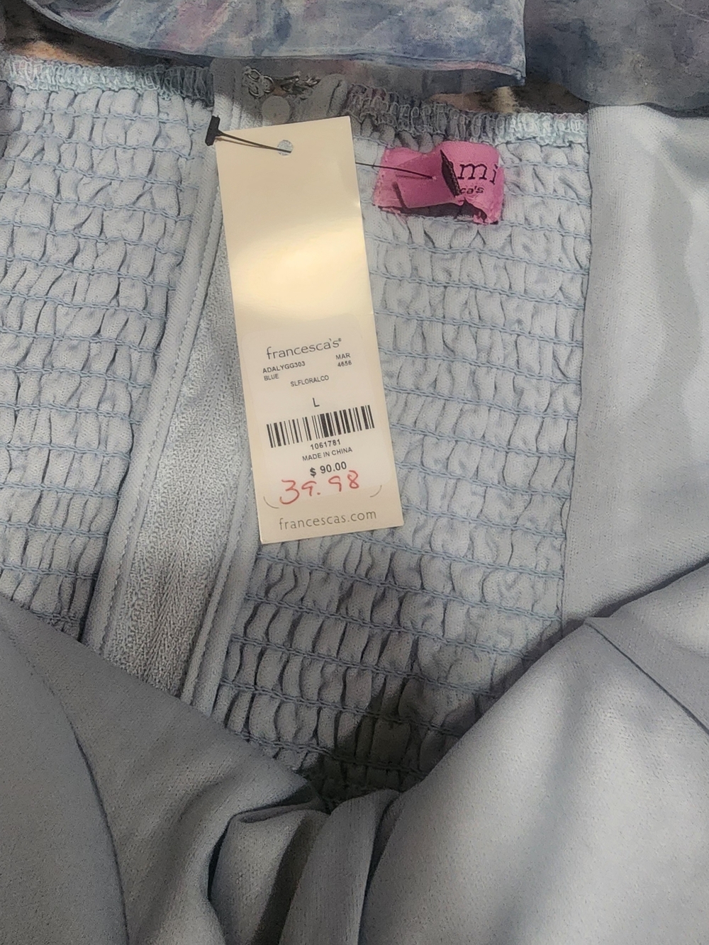 Francesca's Collections Jackie Corset Blue & Pale Pink Floral Tie-Shoulder Dress - Picture 4 of 4